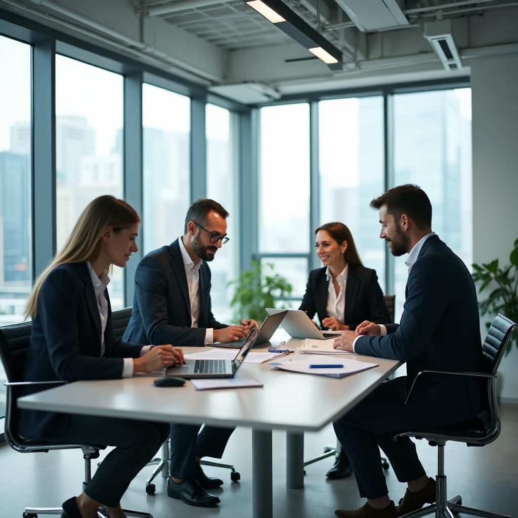 Expert supply chain consulting team collaborating in modern office